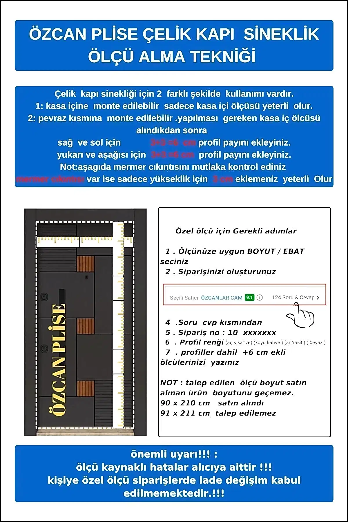 çelik kapı sineklik ölçü